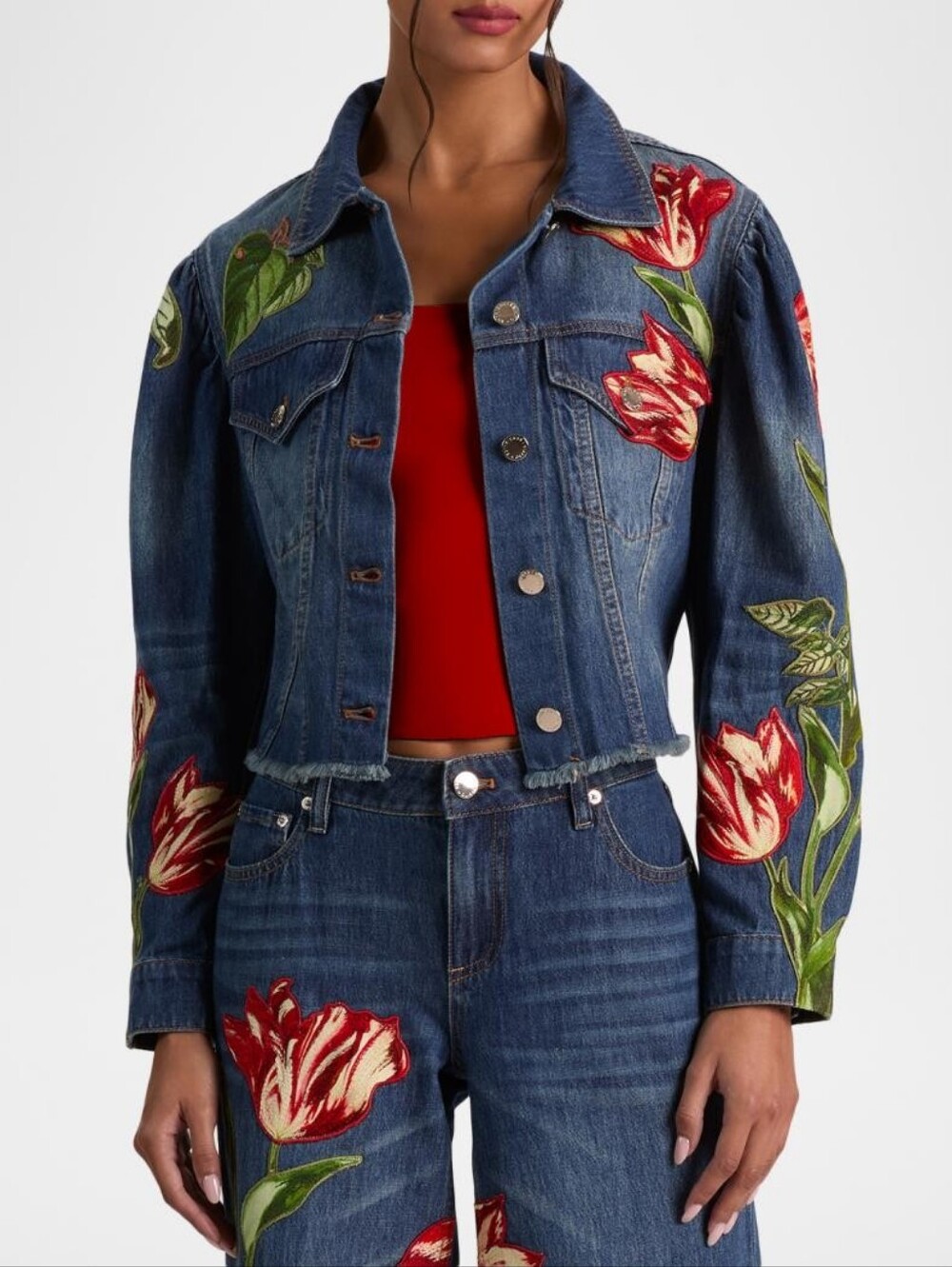ALICE + OLIVIA Elijah Floral Embroidered Denim Jacket